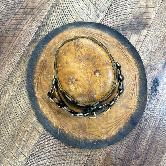 VINTAGE brown leather silver Concho western Cowboy hat western metal daisy stamp main image 6